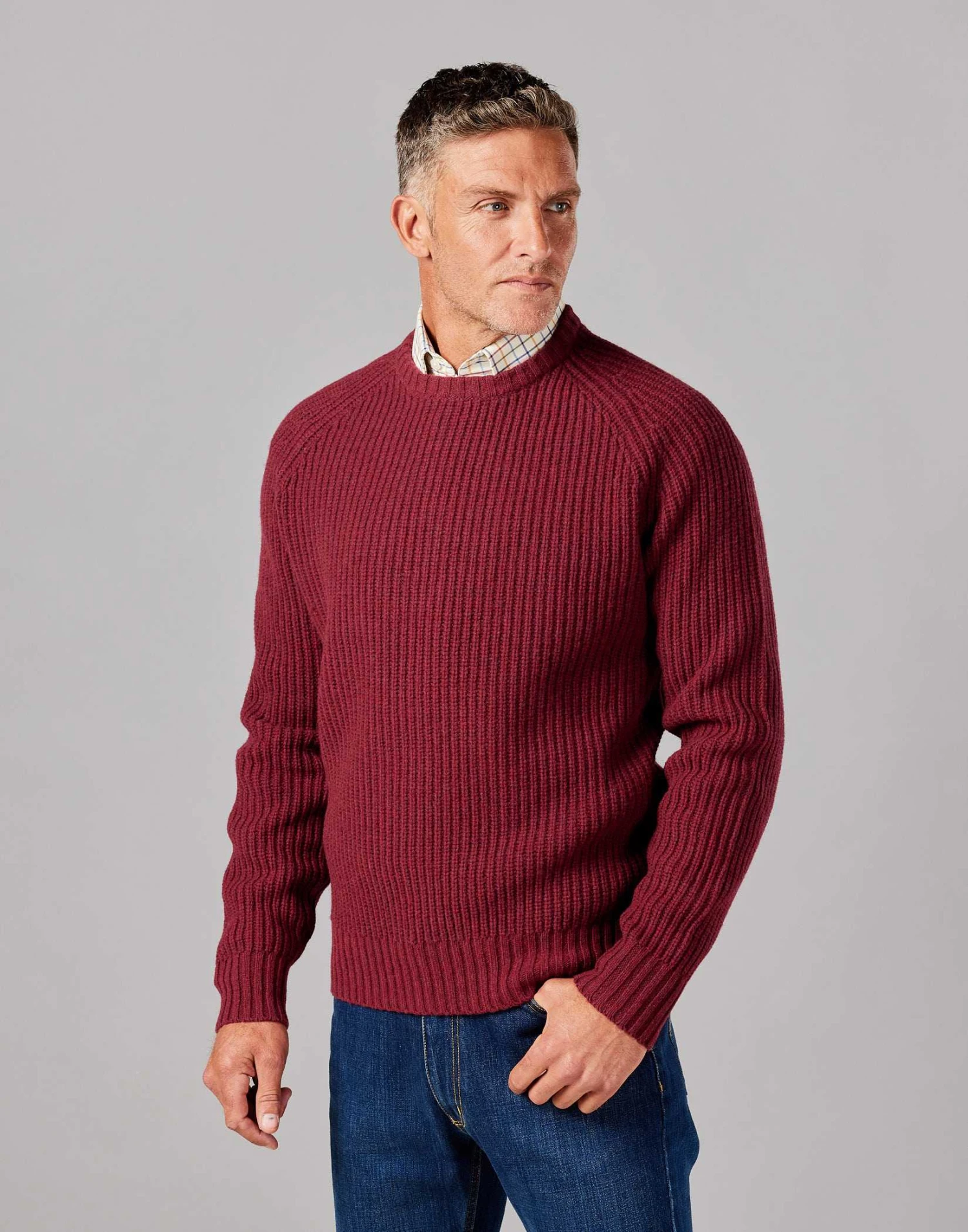 Lambswool Whitby Rib Crew Neck Jumper - Red 3 Lambswool Whitby Rib Crew Neck Jumper - Red