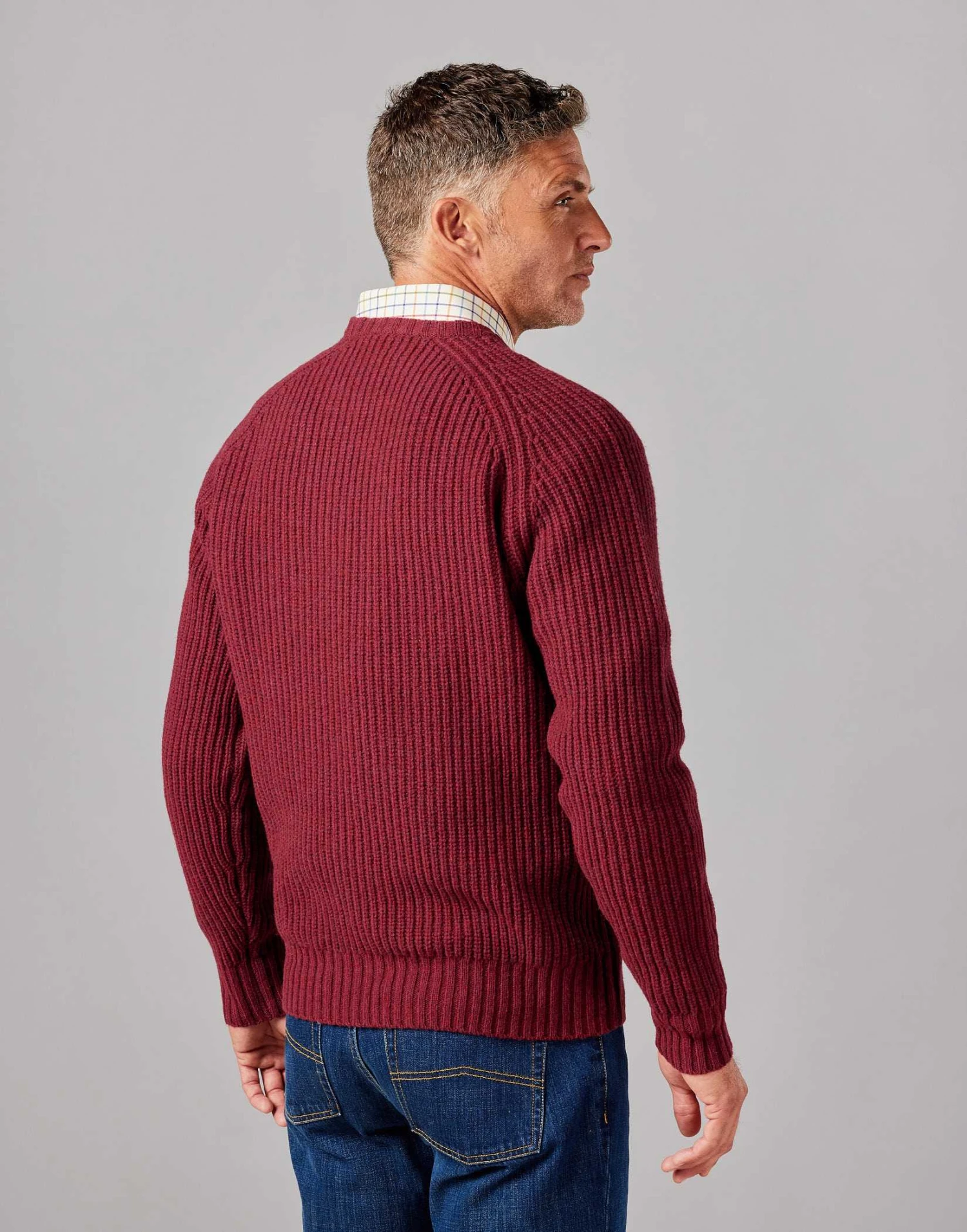 Lambswool Whitby Rib Crew Neck Jumper - Red 4 Lambswool Whitby Rib Crew Neck Jumper - Red - Image 2