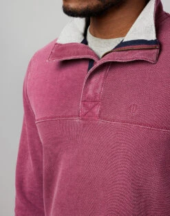 Washed Pique Half Zip Sweatshirt - Red -Joseph Turner Shop Mens Red Washed Pique Sweatshirt MTHZWPRED 4