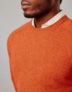 Shetland Crew Neck Jumper - Rust -Joseph Turner Shop Mens Rust Shetland Crew Neck Jumper MKSHCRORA 4