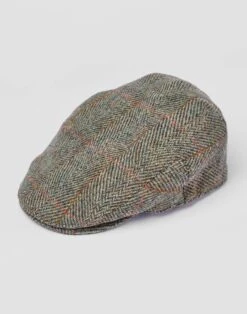 Harris Tweed Flat Cap - Sage/Wine Herringbone