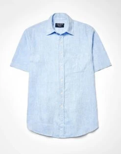 Linen Shirt Short Sleeve - Light Blue -Joseph Turner Shop Mens Sky Short Sleeve Linen Shirt MCLNSSLIB 3