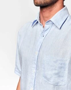 Linen Shirt Short Sleeve - Light Blue -Joseph Turner Shop Mens Sky Short Sleeve Linen Shirt MCLNSSLIB 4