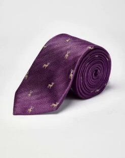 Stags On Purple Woven Silk Tie