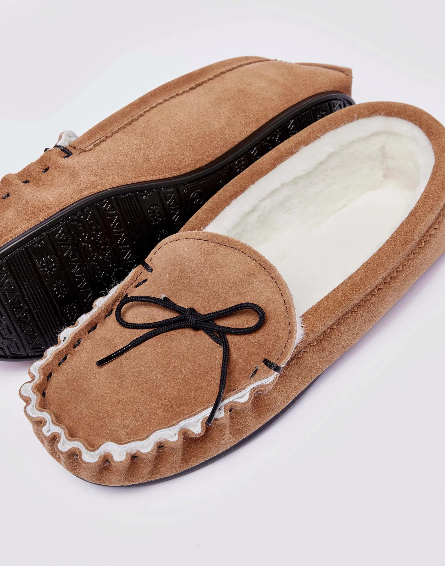 Sheepskin Moccasin Slipper - Tan Suede 4 Sheepskin Moccasin Slipper - Tan Suede - Image 2