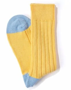 Heel & Toe Cotton Socks - Yellow/Sky
