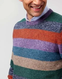 Shetland Striped Crew Neck Jumper - Orange/Green -Joseph Turner Shop a62fd470 mens orange green shetland striped crew neck jumper mkshstorg 4