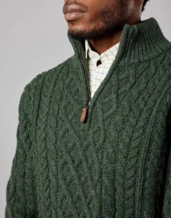 Aran Half Zip Jumper - Dark Green -Joseph Turner Shop ab3843d9 mens dark green aran half zip jumper mkarhzdkg 4