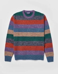 Shetland Striped Crew Neck Jumper - Orange/Green -Joseph Turner Shop ad8303e3 mens orange green shetland striped crew neck jumper mkshstorg 3