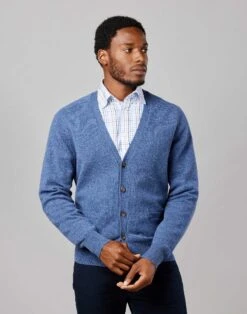 Lambswool Cardigan - Blue -Joseph Turner Shop bd954e3e mens blue lambswool cardigan mklwcable 1